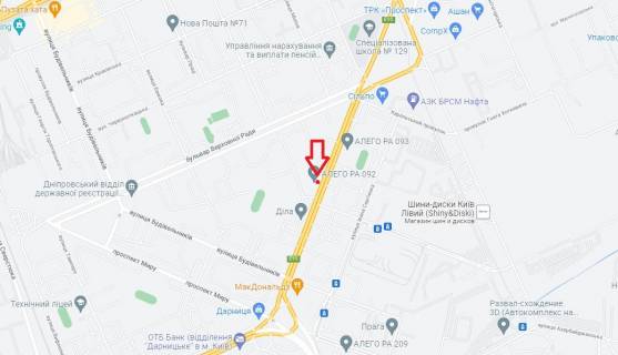 Billboard A in Kyiv, 6х3  av. Uria Gagarina, 13 scheme