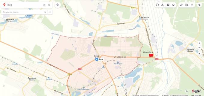 Billboard B in Bucha, 3х6  M-07 Kovel'-Vorzel'-Buca-Kiev 24 km. 650 m. (B) scheme