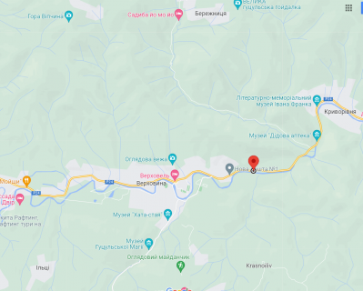 Billboard A in Verkhovyna, 3х6  V'iznij znak selisa mis'kogo tipu Verhovina, 5V56+5F, Verhovina, Ivano-Frankivs'ka oblast' scheme