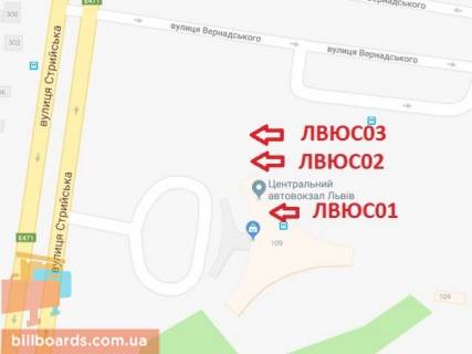 Citylight A in Lviv, 1.2x1.8  st. Strijs'ka 109 , avtovokzal scheme