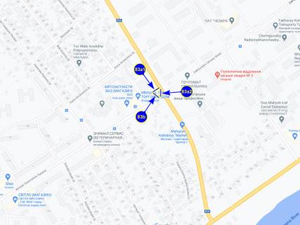 Billboard A in Chernihiv, 83а2  st. Odincova h st. Kol'cevaa (st A k Odincova) scheme