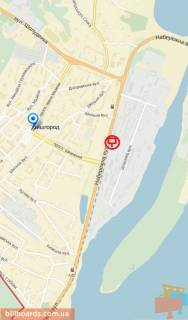 Billboard B in Vishgorod, 6x3  pravoruc, napramok u bik Nabereznoi Kiivs'kogo vodoshovisa, 40 m. do povorotu na "Derev'anij rinok" scheme