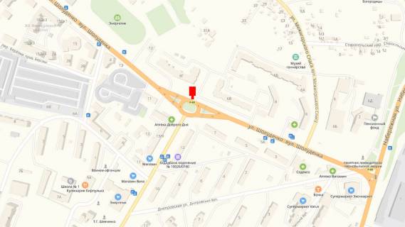 Citylight B in Vishgorod Pr-t Sevcenka (central'na castina prospektu - rozdilova smuga), 156 metriv pisla povorotu z st. Naberezna na pr-t Sevcenka, livoruc, z st. Nabereznoi u napramku centru mista scheme