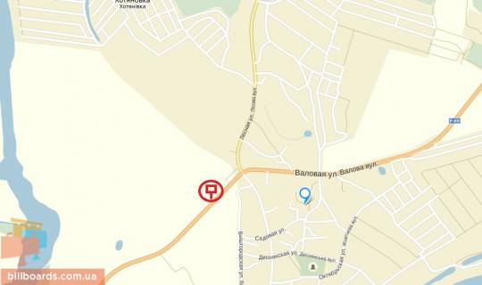 Billboard B in Khotnivka, 6x3  st. Valova, u napramku m. Visgorod, 50 m. pisla avtobusnoi  zupinki <<Hotanivka>>, pravoruc scheme