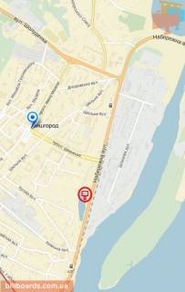 Billboard A in Vishgorod, 6x3  Vst. Naberezna, pravoruc, u napramku m. Kieva, vzdovz dorogi, na pocatku ozera scheme
