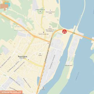 Billboard A in Vishgorod st. Nabereznaa, sprava, napravlenie iz g. Vysgoroda v s. Hotanovka, 300 m. posle povorota na Nabereznuu Kievskogo mora scheme
