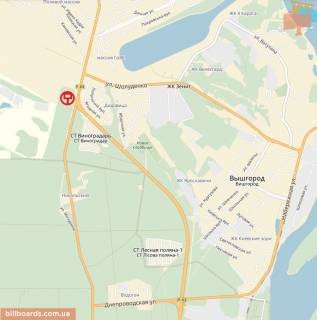 Billboard B in Vishgorod, 6x3  avtomobil'na doroga R-02 "Kiiv-Ivankiv-Ovruc",1000 m. do povorotu do m. Visgoroda z m. Kieva (pl. Sevcenka), pravoruc scheme