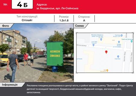 Citylight B in Berdyansk, 1,2х1,8  st. La-Sejnovskaa, central'nyj rynok, torgovye rady (Zelezaka)) Photo 1