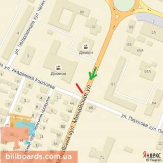 Billboard A in Beregovo st.Minajs'ka,42(bliz Kinopalacu Domion), viizd z mista v napramku m.Cop, naav.-s.Minaj scheme