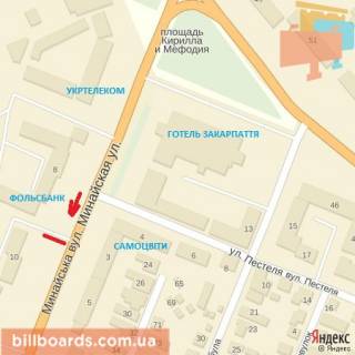 Billboard A in Beregovo st.Minajs'ka, 8 (navproti mag.Samocviti), napram-st.Grusevs'kogo scheme