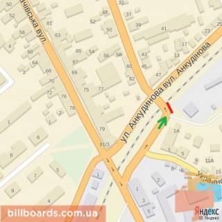 Billboard A in Beregovo st.Ukrains'ka-st.Ankudinova (zaliznicnij mist), napram-st.Rus'ka scheme