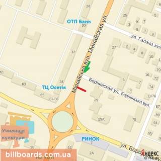 Billboard B in Beregovo st.Minajs'ka 27 (navproti mag.Osetia), napram-st.Grusevs'kogo scheme