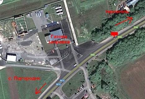 Billboard B in Ternopil highway, 3х6  Berezans'ka - Pidgorodne B 3 (v misto) zliva scheme