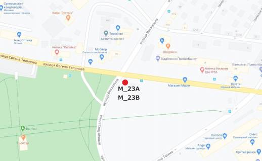 Billboard B in Kropyvnytskyi (Kirovograd), 3x6  st. Anovskogo - st. Evgena Tel'nova scheme