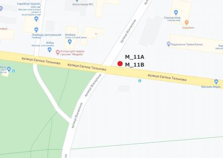 Billboard A in Kropyvnytskyi (Kirovograd) st. E.Tel'nova-st.Vokzal'na (st.Avtovokzal, rinok "Ceremuski") scheme