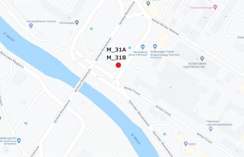 Billboard A in Kropyvnytskyi (Kirovograd), 3x6  prospekt Vinnicenka - st. Gogola ( avtosalon Fol'ksvagen) scheme