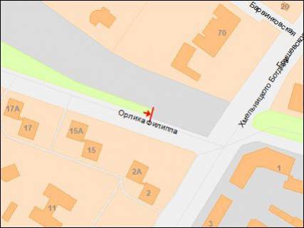 Billboard B in Dnipro (Dnipropetrovsk), 3х6  Orlyka Pilipa av., 15 - Bogdana Hmel'nickogo av. scheme