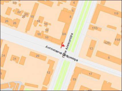 Billboard A in Dnipro (Dnipropetrovsk), 3х6  Pola av. - Antonovica st. scheme