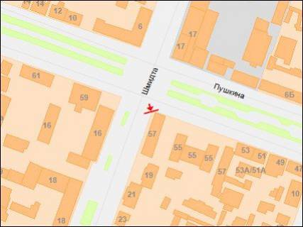 Billboard A in Dnipro (Dnipropetrovsk), 3х6  Puskina av. - Smidta st. scheme