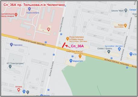 Billboard A in Kropyvnytskyi (Kirovograd) st. E. Tel'nova (av. Pravdy), p-a Celentano, obl. bol'nica scheme