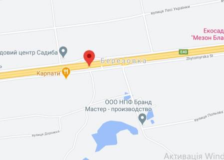 Non-Standard A in Berezivka, 2х16  М-06 Житомирська траса 37+896 км від КПП. Чотирнадцятий від Києва, с. Березівка, АЗС ТНК , Ресторан Карпати, напрямок - в Киів scheme