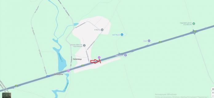 Non-Standard + in Kiev roads, 2х16  М-06 Житомирська траса  66+300 від КПП, Вісімнадцятий  від Києва, с Небелиці в напрямку Києва scheme