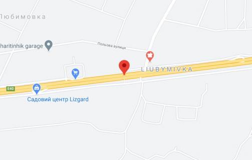 Non-Standard A in Lyubimivka, 2х16  M-06 Zitomirs'ka trasa 33+020 km vid KPP. Desatij vid Kieva, s. Lubimivka, povorot na s. Buca 1, zupinka, poruc Veterinarna apteka, napramok - z Kieva scheme