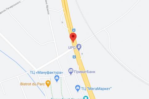 Non-Standard A in Khodosivka, 2х16  N 01 Novo Obuhivs'ka tr. 23+432 km vid KPP. Persij vid Kieva, svitlofor, povorot na Hodosiivku, zaizd do MEGAMARKET, TRC Manafaktura, AZS Motto, z Kieva scheme