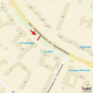 Billboard A in Uzhgorod st.Grusevs'kogo (Smericka), napram - st.Minajs'ka scheme