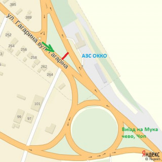 Billboard B in Uzhgorod st.Karpats'koi Ukraini(Gagarina), transp.kil'ce, AZS OKKO, viizd na  m.Mukacevo, napram.-s.Barvinok,s.Baraninci scheme