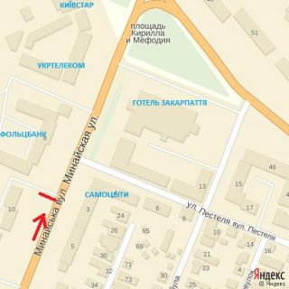 Billboard B in Uzhgorod st.Minajs'ka, 8 (navproti mag.Samocviti), napram-av.Svobodi scheme