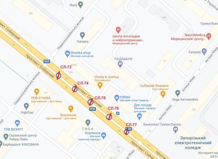 Citylight Р/П in Zaporizhzhya, 1.8x1.2  st. Pivdennoukrains'ka - st. Miru scheme