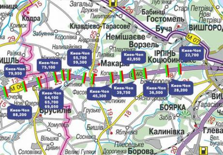 Non-Standard B in Kopiliv, 3x18  Trasa M-06, Kiiv-Zitomir, 45,300 scheme