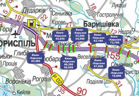 Non-Standard A in Kiev roads, 3x18  Trasa M-03, Kiiv - Harkiv, 54,500 scheme