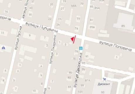 Billboard A in Rivne, 3x6  Banderi Stepana st. - Dvorec'ka st. scheme