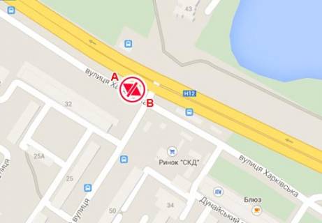 Billboard A in Sumi, 3x6  Harkivs'ka st., 32 - Holodnoars'koi Brigadi st. scheme