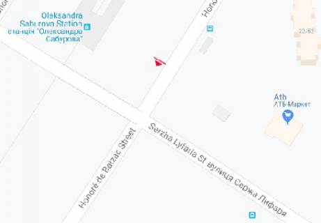 Billboard B in Kyiv, 3x6  Onore de Bal'zaka st., 52/22 - Oleksandra Saburova st. scheme