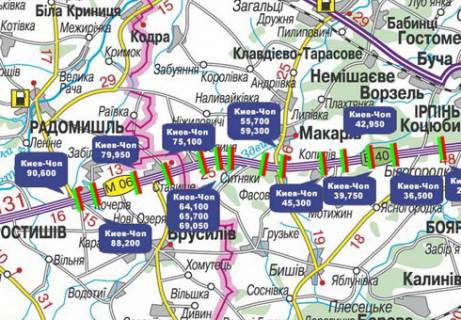 Non-Standard B in Kiev roads, 3x18  Trasa M-06, Kiiv-Zitomir, 64,100 scheme