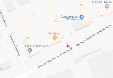 Backlight B in Kyiv, 2.3x3.14  Konoval'ca Evgena st. (Sorsa st.), 15 - Vasila Tutunnika st. (Anri Barbusa st.) scheme