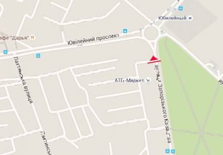 Billboard A in Zaporizhzhya, 3x6  Uvilejnij av. - Zaporiz'kogo kozactva st. scheme