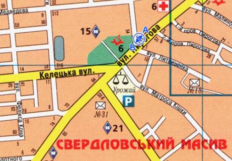 Scrolller, Scroll A in Vinnytsia, 2.32x3.14  Pirogova st., 52A - Bloka st. (Apteka "Koneks") - 20959 scheme