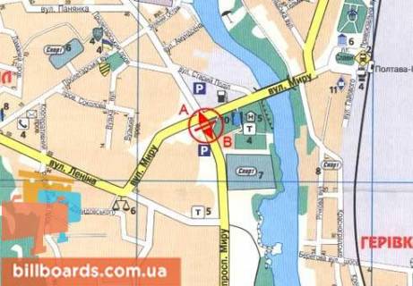 Billboard B in Poltava, 3x6  Miru prosp. - Miru st. scheme