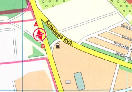 Billboard B in Chernihiv, 3x6  Miru prosp. - Kil'ceva st. scheme