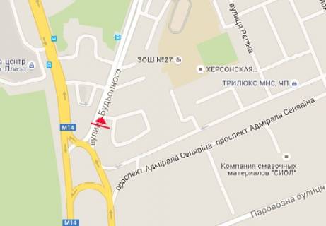 Billboard B in Kherson, 3x6  Polkovnika Kedrovs'kogo st. (Bud'onnogo st.) - Admirala Senavina prosp. scheme