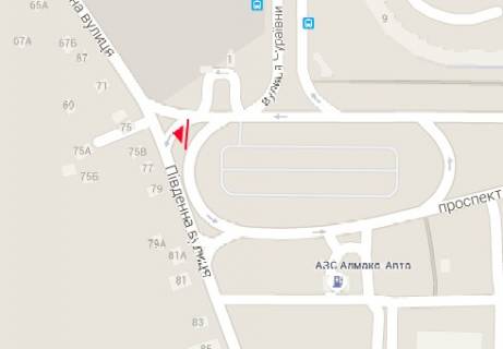 Billboard A in Poltava, 3x6  Vavilova M. st. - Pivdenna st. scheme