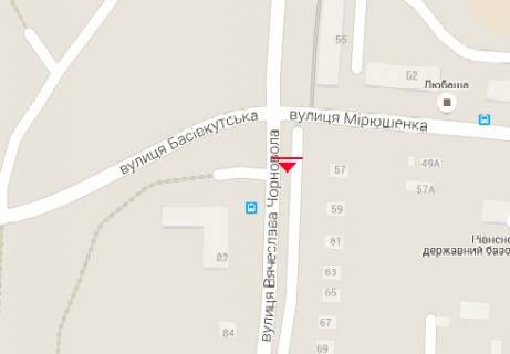 Billboard A in Rivne, 3x6  Cornovola Vaceslava st., 57 - Mykoly Karnaukhova st. scheme