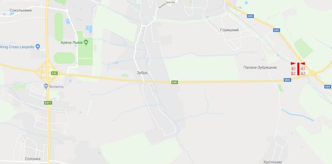 Billboard A in Pasik-Zubrytsky, 6x3  M-06 Kiiv-Cop, v'izd v misto s. Pasiki-Zubric'ki, niznij scheme