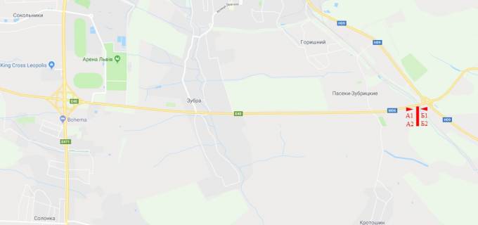 Billboard B in Lviv route, 6x3  M-06 Kiiv-Cop, v'izd v misto s. Pasiki-Zubric'ki, verhnij scheme