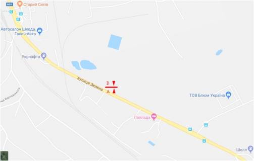 Billboard A in Pasik-Zubrytsky, 6x3  v'izd u L'viv zi storoni Davidova, Zelena st. scheme