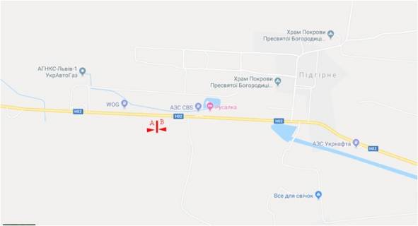 Billboard A in Lviv route Trasa L'viv-Ternopil', s. Pidgirne, viizd z mista scheme